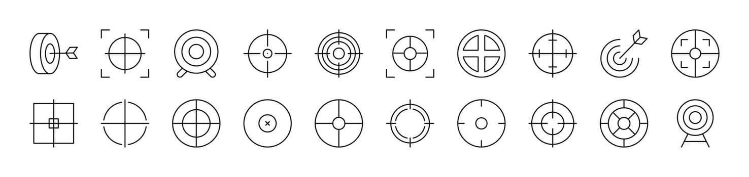 Target and Aim Related Outline Icon Collection. Editable Stroke. Perfect for Infographics, Articles, Books, Flyers, Banners vector