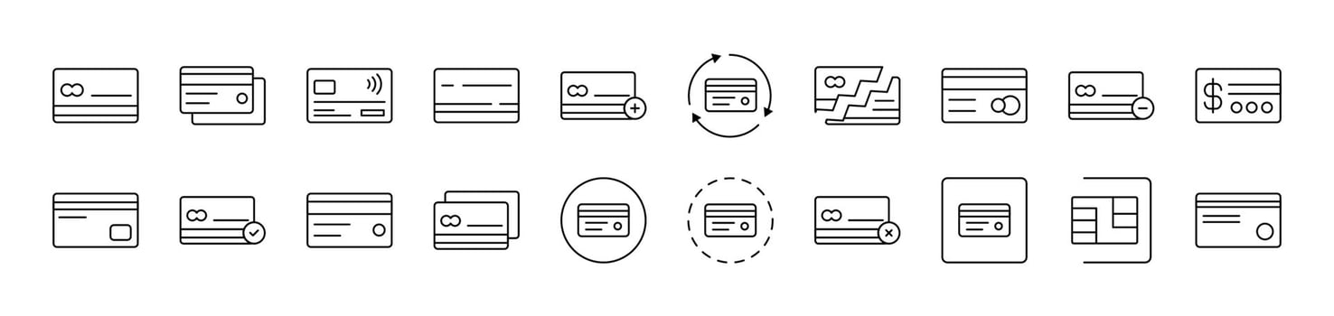 Credit or Debit Cards Simple Icon Collection. Editable Stroke. Perfect for Infographics, Articles, Books, Flyers, Banners vector