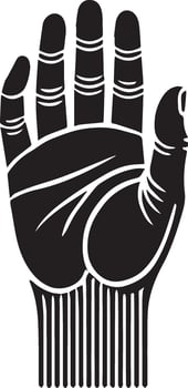 A black and white illustration of a hand with a comb vector