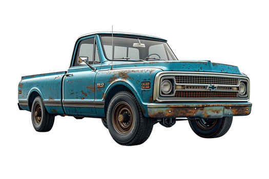 Old blue pickup truck isolated on transparent background. 3d illustration png