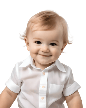 Portrait of a smiling baby boy in white shirt isolated on transparent background png