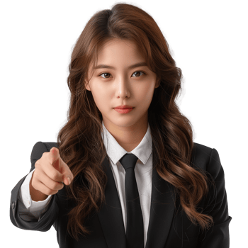 Portrait of young asian businesswoman pointing at you, isolated on transparent background png