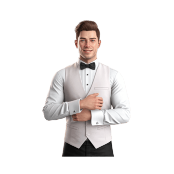 Confident Man in Elegant White Tuxedo Suit png