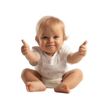 Cute baby sitting on floor and showing thumbs up isolated on transparent background png