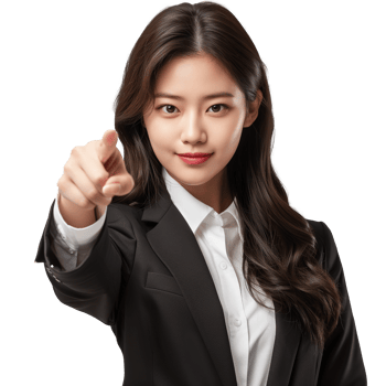 Portrait of a young asian business woman pointing at you, isolated on transparent background png