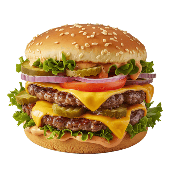 Big hamburger isolated on transparent background. 3d rendering png