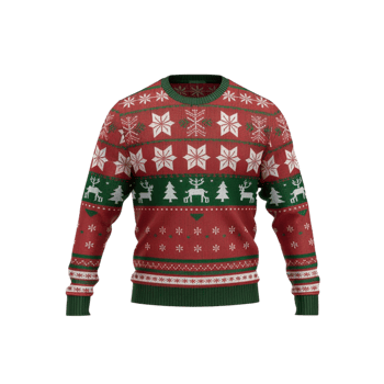 Festive Christmas Sweater with Green and Red Patterns png