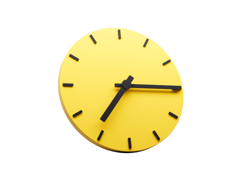 3d Simple Yellow Round Wall Clock Seven Fifteen Quarter Past Seven 3d illustration png