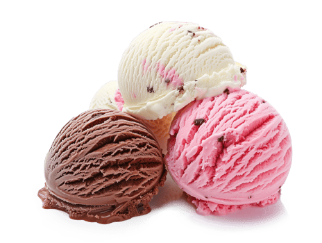Strawberry, vanilla and chocolate ice cream isolated on transparent background png