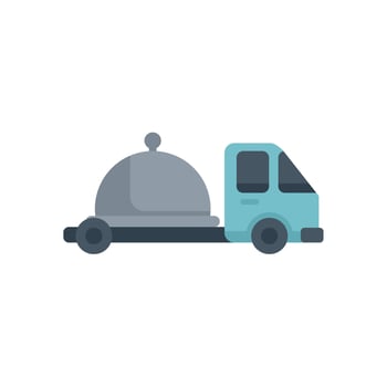 Food delivery truck carrying covered tray on trailer icon vector
