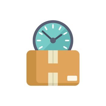 Clock resting on a cardboard box symbolizing fast delivery time vector