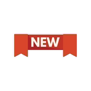 Red ribbon banner stating new with hanging sides vector