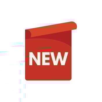 Red folded sticker with curved corner announcing new product vector
