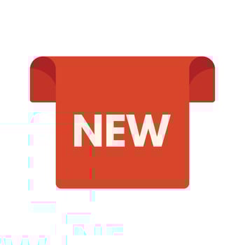 Red folded sticker with curved edges showing new arrival vector