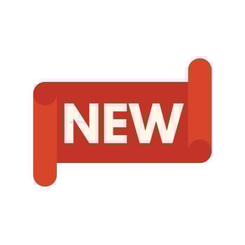 Red ribbon banner stating new with rolled edges vector