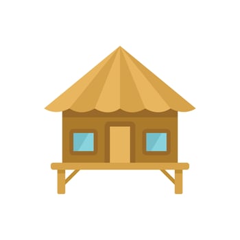 Wooden stilt house standing on legs with thatched roof for tropical vacation vector