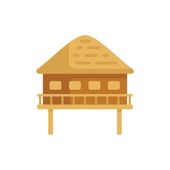 Wooden bungalow standing on stilts with thatched roof for tropical vacation vector