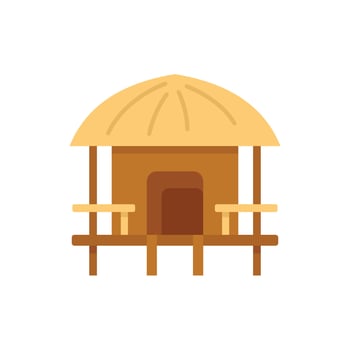 Wooden bungalow with thatched roof standing on stilts for tropical vacation vector