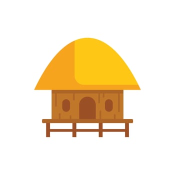 Tropical bungalow with thatched roof on a wooden platform over water vector