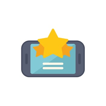 Mobile phone showing customer review with five star rating system vector
