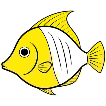 a yellow tang head with white background, illustration line art vector
