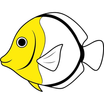 a yellow tang head with white background, illustration line art vector