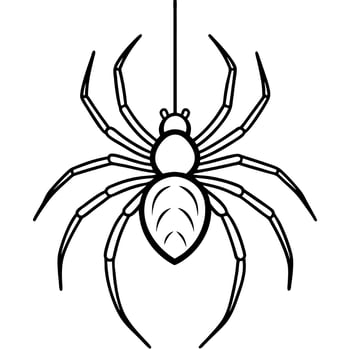 big spider hanging from a web, bold outlines with minimal web detail, illustration line art vector