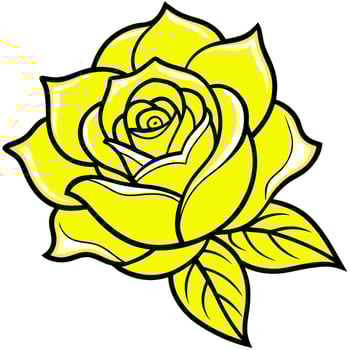 a bright yellow rose with intricate green leaves, using vibrant colors and smooth gradients, vector