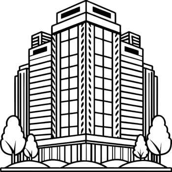 a stylized representation of a tall, modern office building, illustration line art vector