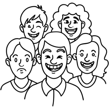 A group of people with different expressions coloring page vector