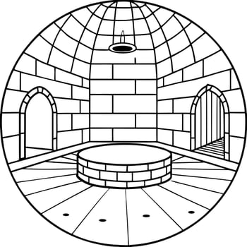 basement interior with stone floor - medieval european basement interior, with round ceiling and vector
