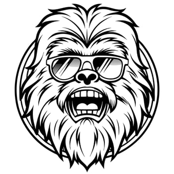 very angry chewbacca wearing aviators logo, illustration line art vector