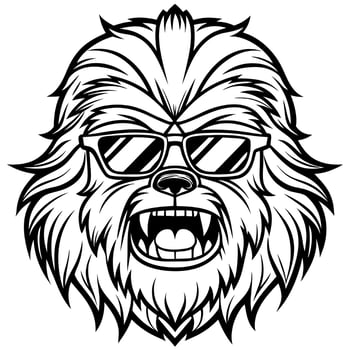 very angry chewbacca wearing sunglasses logo, illustration line art vector