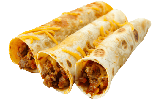 Mexican burritos with meat and cheese isolated on transparent background png