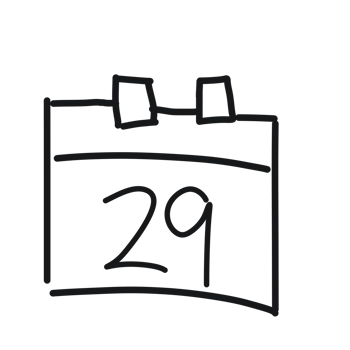 A black and white drawing of a calendar with the date 29 png