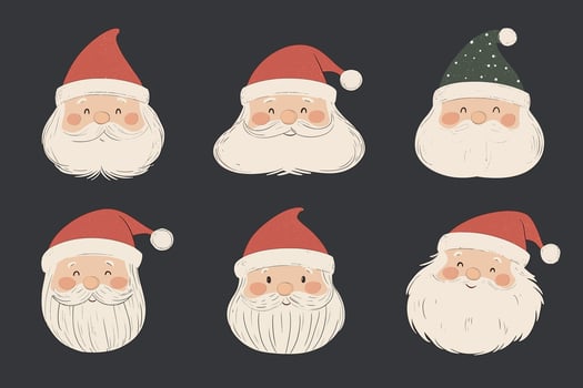 Collection of cute Santa Claus faces in a festive illustration vector