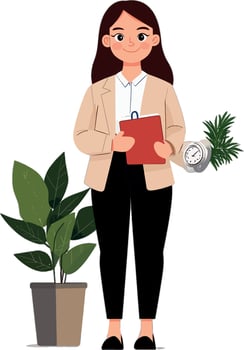 Professional business woman holding a clipboard in office setting vector