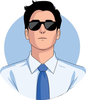 Businessman wearing sunglasses illustration with blue tie vector