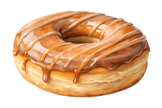 Watercolor hand drawn caramel donut png