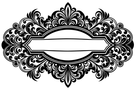 Intricate swirl black floral patterns surround an empty oval shape in the center cutouts png