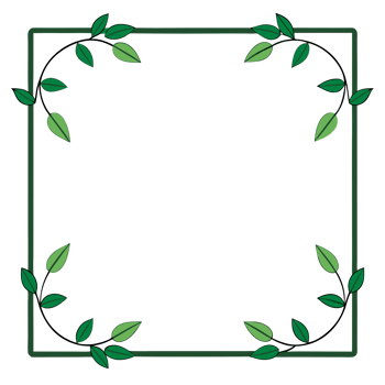 A square frame decorated with green leaves and vines surrounds an empty white space cutouts png