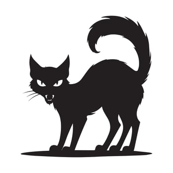 A black cat with a tail and a big mouth vector