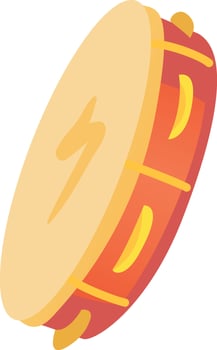 A bright tambourine featuring vibrant red and yellow detailing lies flat against a clean background showcasing its playful design for musical endeavors vector
