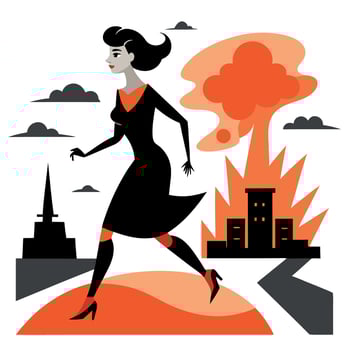 A woman running away from a burning building vector
