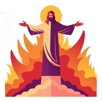 Jesus standing on a mountain with flames around him vector