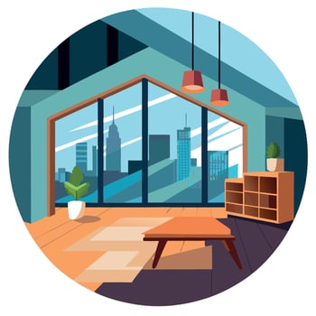 Interior of apartment with city view illustration vector