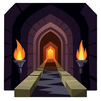 An illustration of a tunnel with torches vector