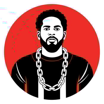 A man with chains on his neck in a red circle vector