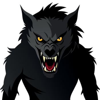 A black wolf with yellow eyes and fangs vector