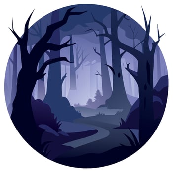 A dark forest with a path through it vector